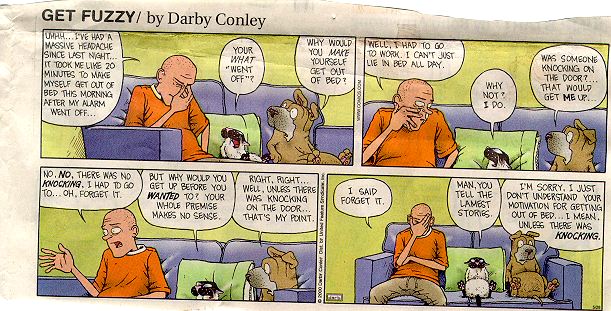 Get Fuzzy cartoon about getting out of bed